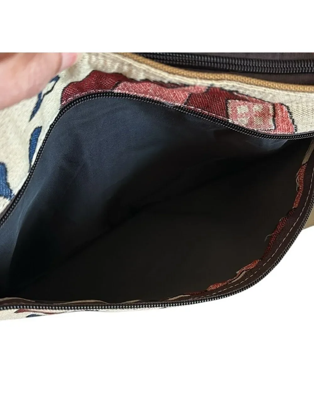 Owl and Elephant Tapestry Crossbody Cream and Blue
